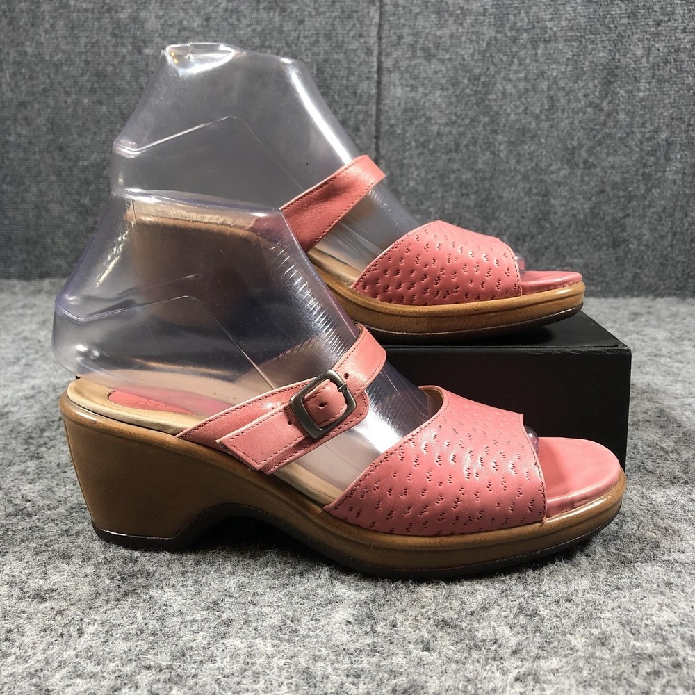 Dansko Sandals Womens 6.5 Pink Leather Slide Wedge Buckle Comfort Casual Shoes - Picture 2 of 16